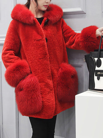 Airchics mi-longue manteau en fausse fourrure boutons avec poches à capuche femme mode lâche hiver